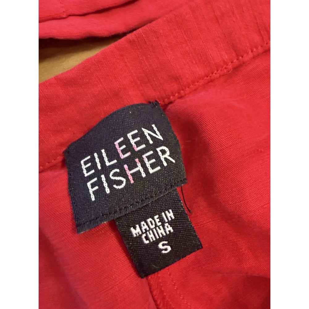 Eileen Fisher XS S Red Silk Linen Two Piece Button Shirt Pants Set Quiet Luxury - Picture 4 of 13